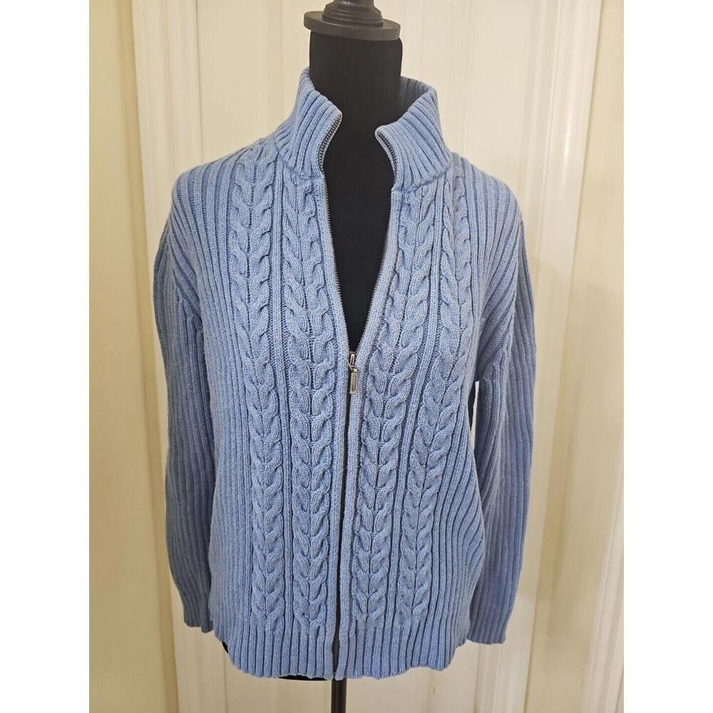 Lands End Women's Fisherman‎ Sweater 6-8 Blue Heavy Cable Knit Jacket
